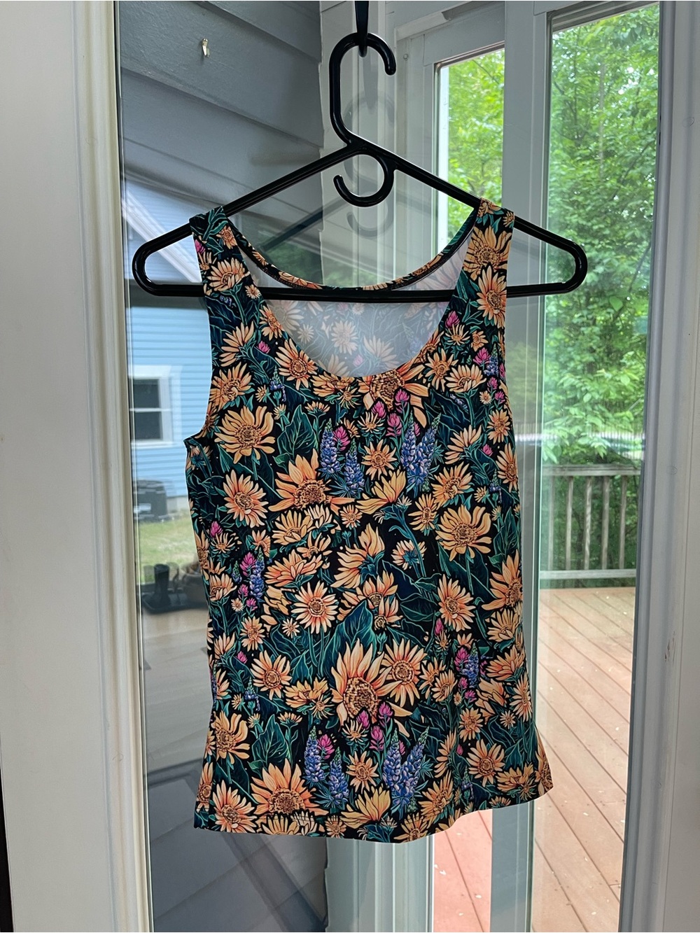 Rachel Pohl Art Floral Scoop Neck Tank Top - Black with Floral Print